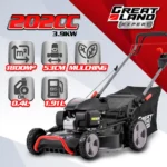 Tondeuse thermique tractée 202CC avec moteur Honda, mulching, éjection latérale et vitesse variable. – Image 4